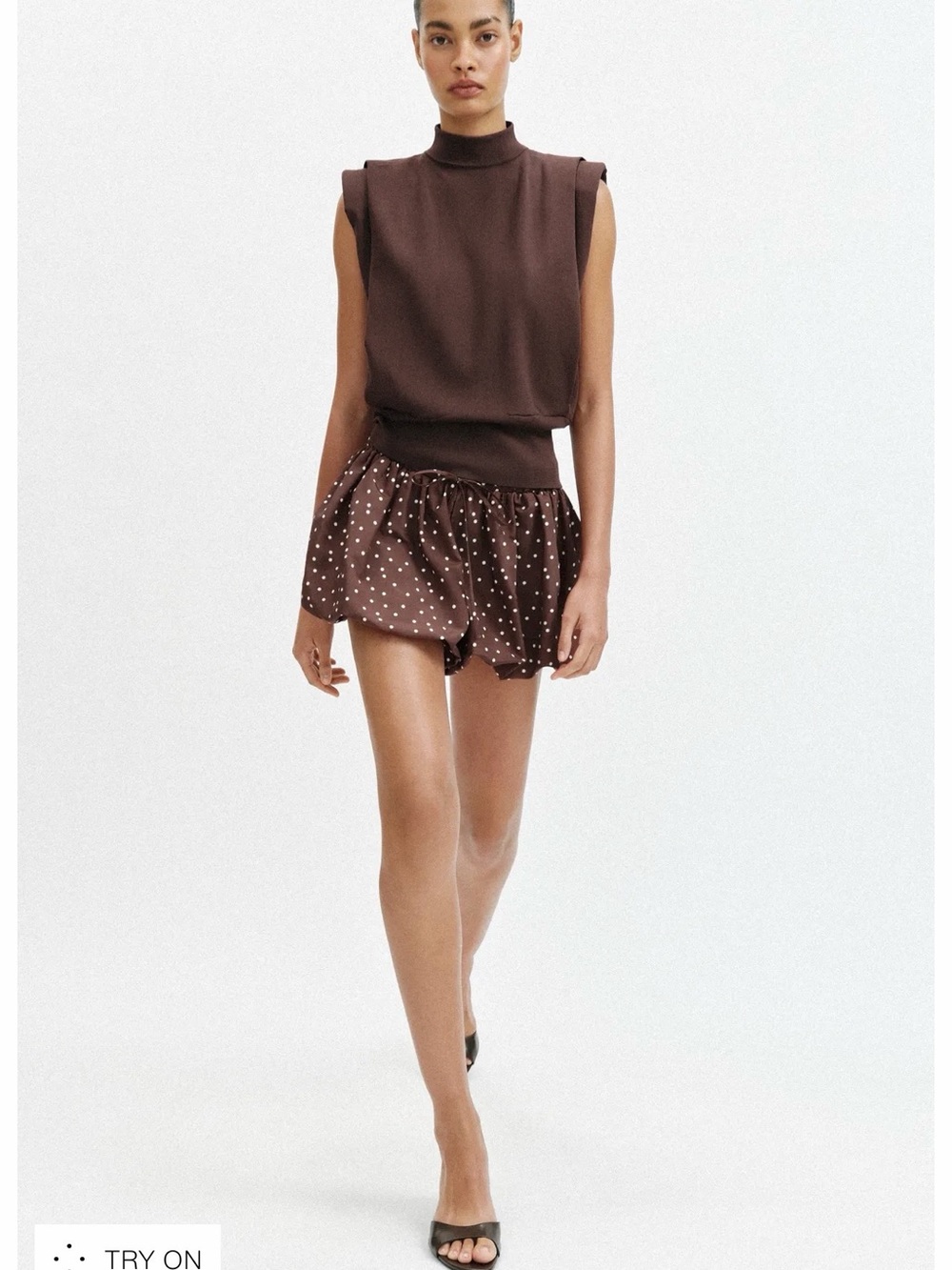 Zara- Polka dot balloon skort, brown
